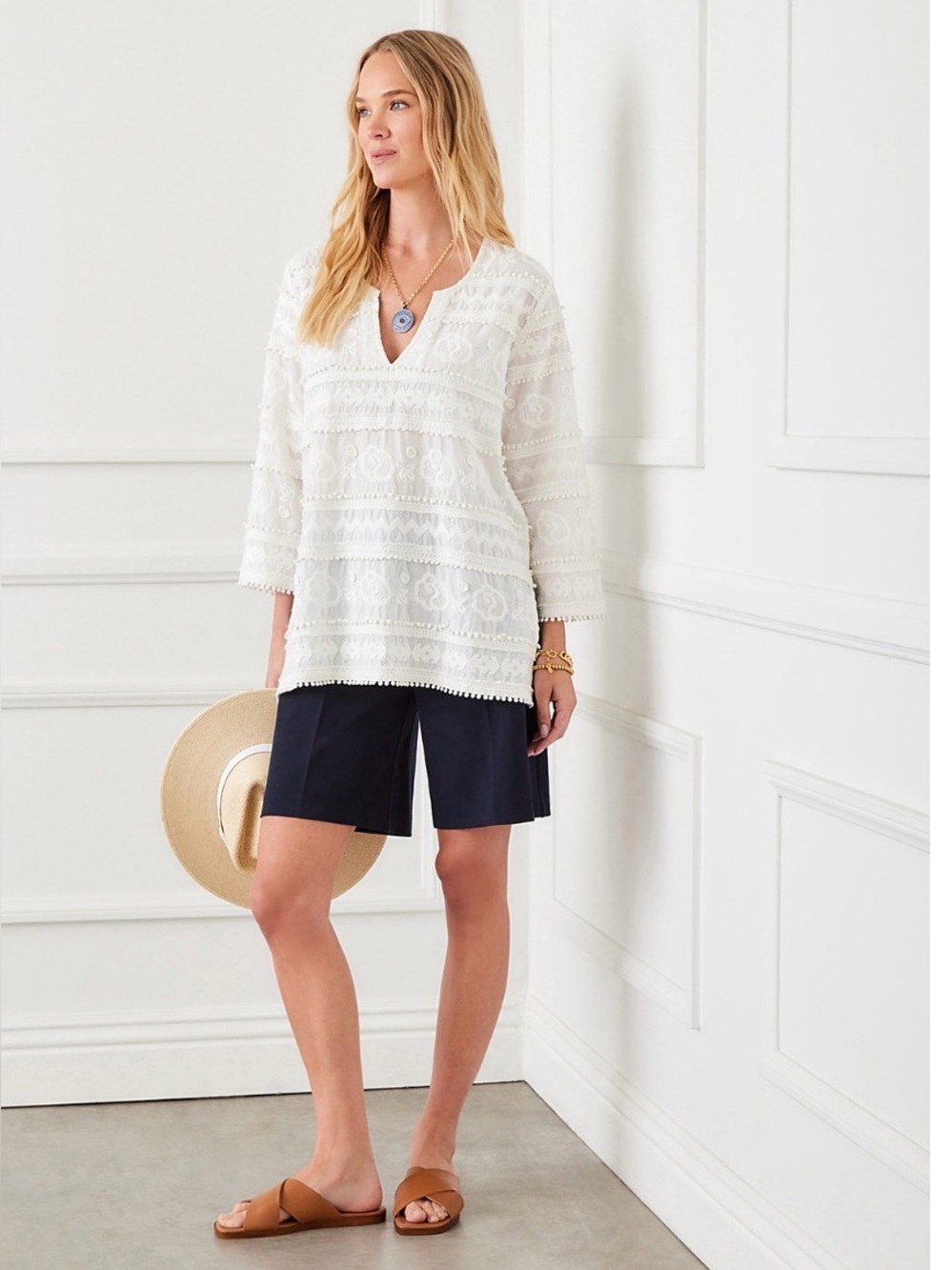Karen Kane Petite Off White Embroidered Tunic PXS NWT MSRP $128